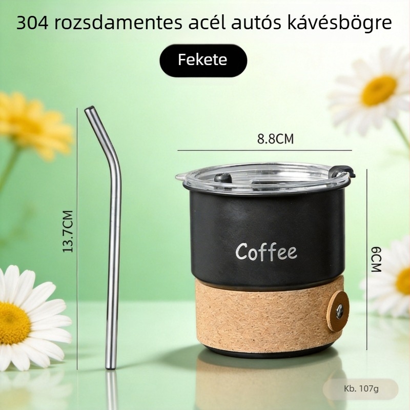 304 rozsdamentes acél kávésbögré fedővel és szívószállal, elegáns, könnyed luxus megjelenés, utazáshoz, hordozható készlet, kiváló minőség