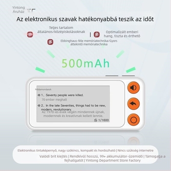 Angol szavak tanulóeszköze kártyákkal, valódi kiejtéssel, E Ink kijelzővel, offline