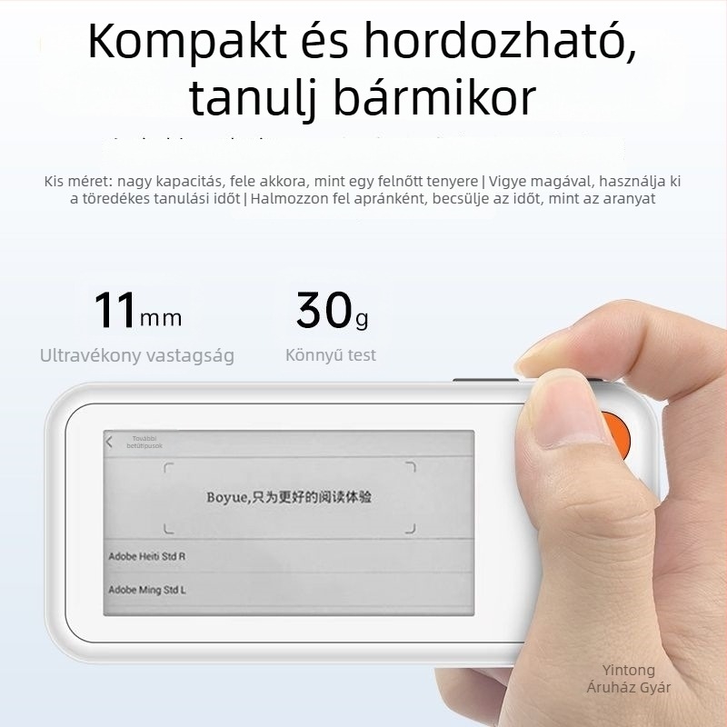 Angol szavak tanulóeszköze kártyákkal, valódi kiejtéssel, E Ink kijelzővel, offline