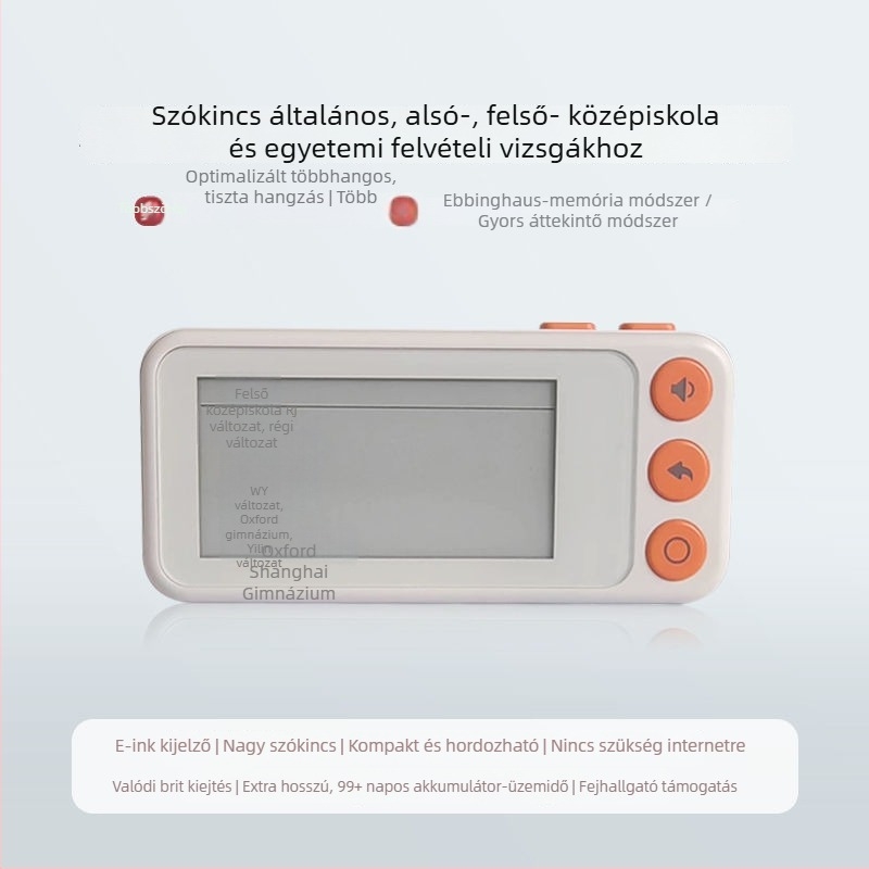 Angol szavak tanulóeszköze kártyákkal, valódi kiejtéssel, E Ink kijelzővel, offline