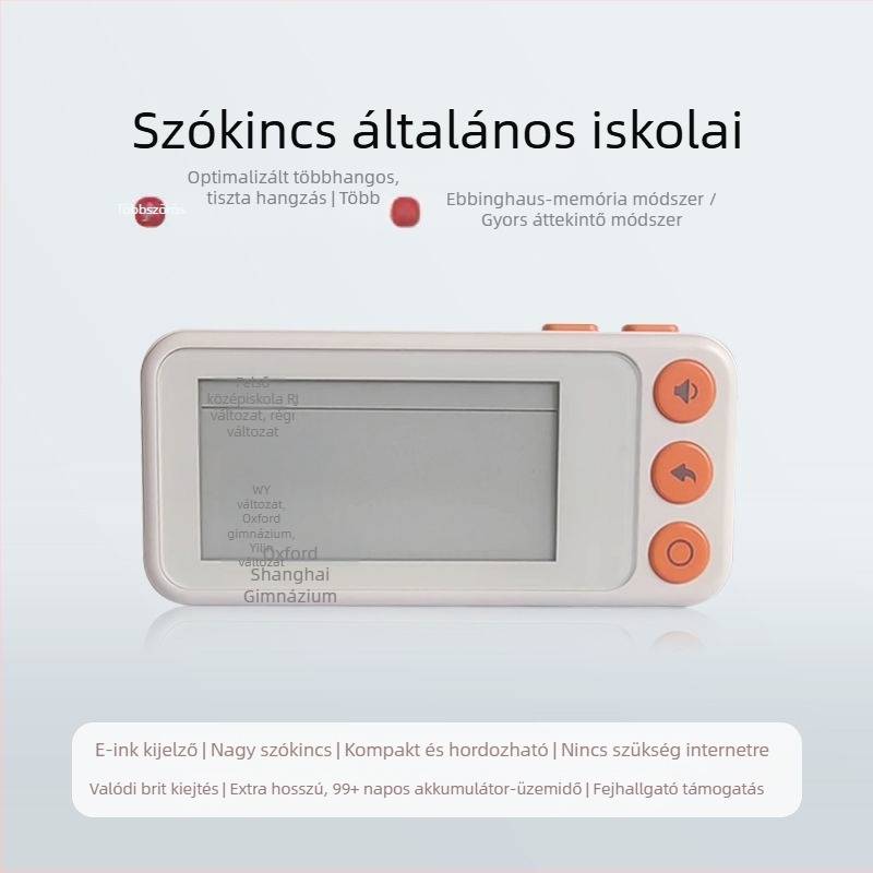 Angol szavak tanulóeszköze kártyákkal, valódi kiejtéssel, E Ink kijelzővel, offline