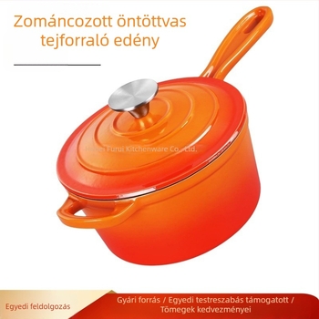 Öntöttvas zománcos tejfőző lábas hosszú fogantyúval, 19 cm, vastag falú, szószokhoz és pörköltkhöz