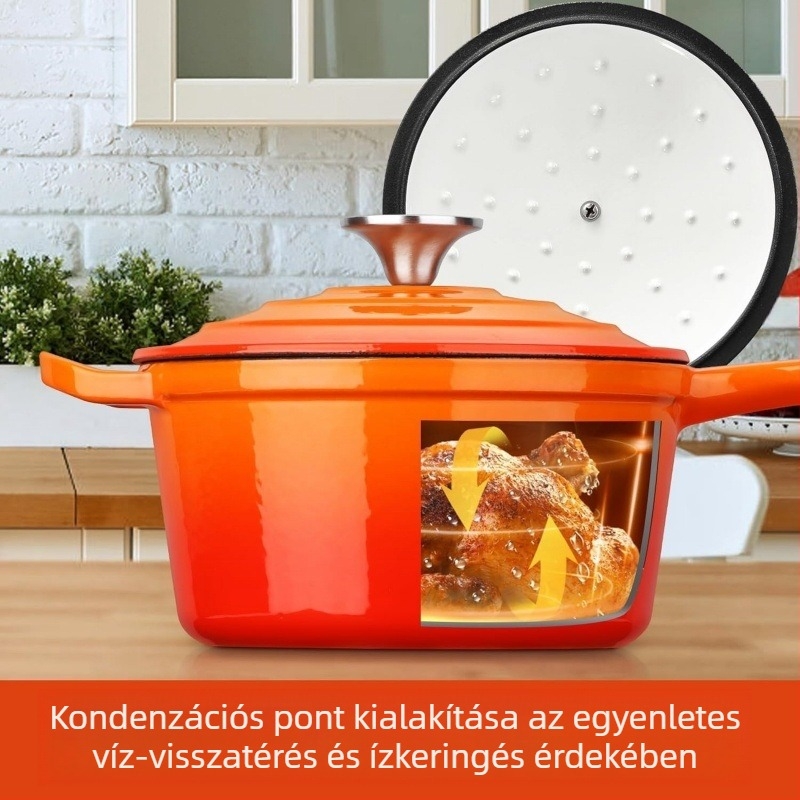 Öntöttvas zománcos tejfőző lábas hosszú fogantyúval, 19 cm, vastag falú, szószokhoz és pörköltkhöz