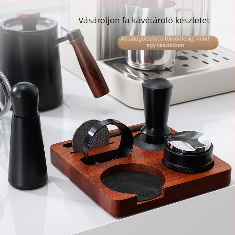 Rozsdamentes acélból készült kettős fejű kávépor-elosztó háromrészes készlet mágneses gyűrűvel – kiegészítő készlet