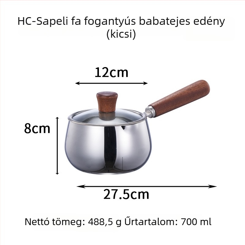 Hongjunda 304 rozsdamentes acél tejlábas fa fogantyúval, babaételhez és háztartási levesekhez, univerzális tűzhelyhez