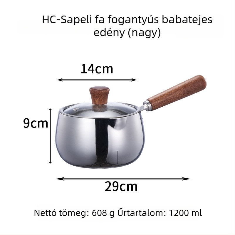 Hongjunda 304 rozsdamentes acél tejlábas fa fogantyúval, babaételhez és háztartási levesekhez, univerzális tűzhelyhez
