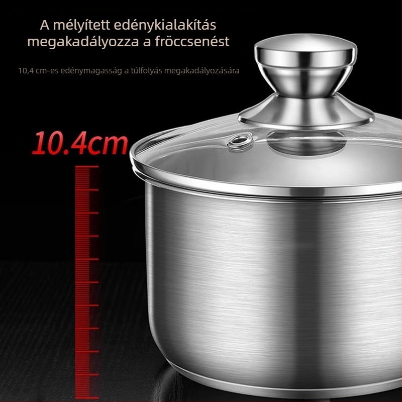 304 rozsdamentes acélból készült kis tejfőző edény bevonat nélkül, vastag aljzattal, bébiételekhez és háztartási levesekhez