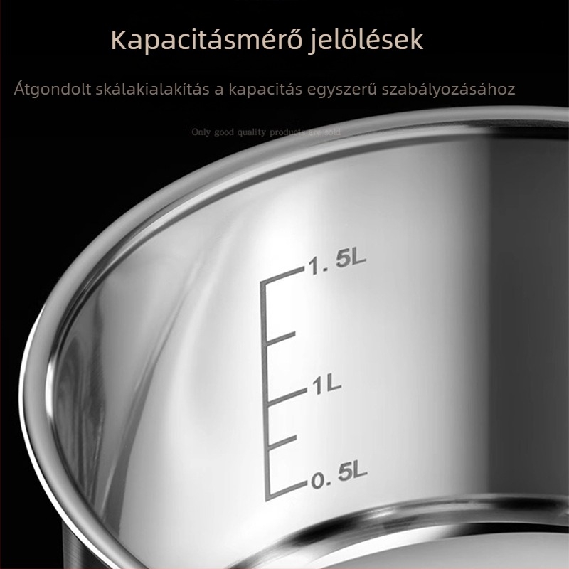 304 rozsdamentes acélból készült kis tejfőző edény bevonat nélkül, vastag aljzattal, bébiételekhez és háztartási levesekhez