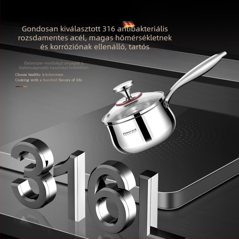 316 rozsdamentes acél tejlábas, extra vastag, babáknak — párolás és babatáplálék készítés, monolitikus test, otthoni használatra