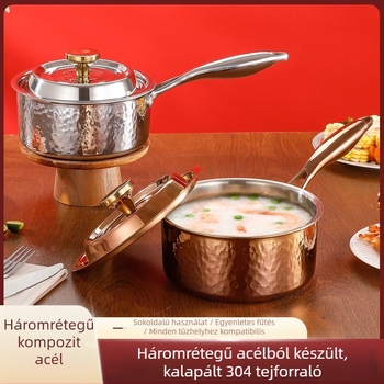 304 rozsdamentes acél, japán stílusú tejfőző tál, leveshez, forró fazékhoz és tésztához, egykarral, háromrétegű kalapácsos felület, bevonat nélkül
