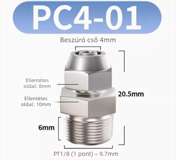Légcső gyors csatlakozó, réz-nikkel bevonattal, egyenes átfolyású pneumatikus záróanyag csatlakozó, külső menet Imperial, PC8-02