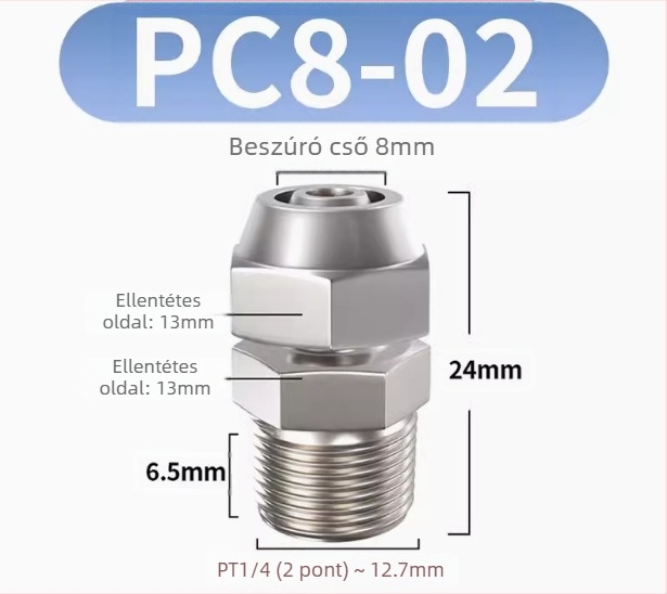 Légcső gyors csatlakozó, réz-nikkel bevonattal, egyenes átfolyású pneumatikus záróanyag csatlakozó, külső menet Imperial, PC8-02