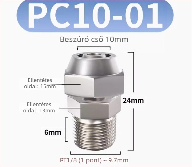 Légcső gyors csatlakozó, réz-nikkel bevonattal, egyenes átfolyású pneumatikus záróanyag csatlakozó, külső menet Imperial, PC8-02
