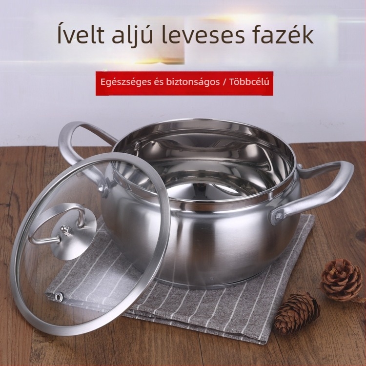 Koreai stílusú tejfőző edény 201-es rozsdamentes acélból, vastag aljjal és üvegtetővel, nem mágneses, praktikus ajándék