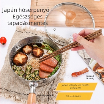 Rozsdamentes acél, tapadásmentes edény fa fogantyúval, japán stílusú, többfunkciós leves- és tejfőző, tésztafőző, vastag aljjal