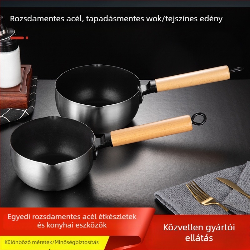 Japán stílusú rozsdamentes acél Snow Pan – tapadásmentes edény gázfőzőhöz és indukcióhoz, bébiételekhez való tejfőző, kompakt otthoni tészta- és leveses edény