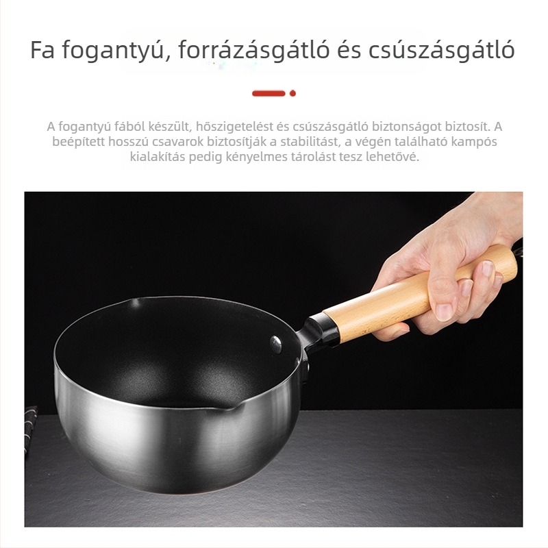 Japán stílusú rozsdamentes acél Snow Pan – tapadásmentes edény gázfőzőhöz és indukcióhoz, bébiételekhez való tejfőző, kompakt otthoni tészta- és leveses edény