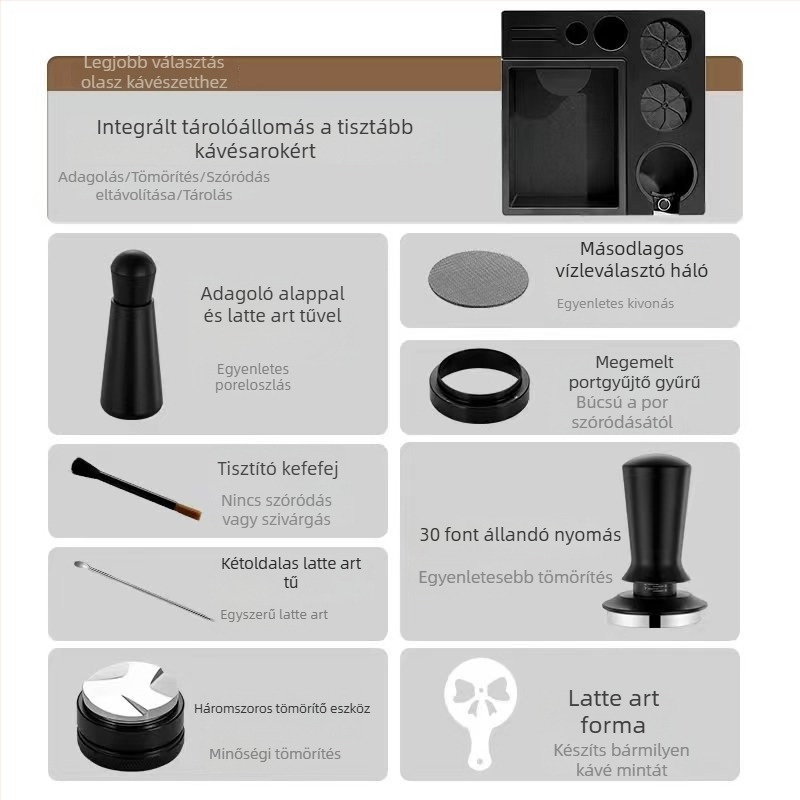 Többfunkciós olasz stílusú kávé knock box és tamper készlet porelosztó és tampoló eszközzel
