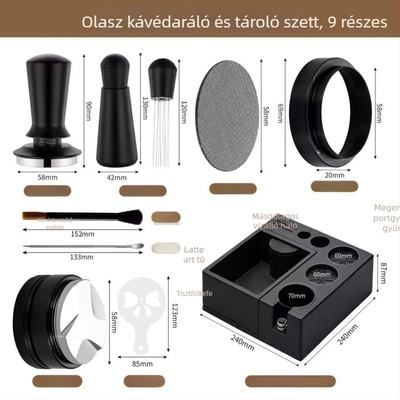 Többfunkciós olasz stílusú kávé knock box és tamper készlet porelosztó és tampoló eszközzel