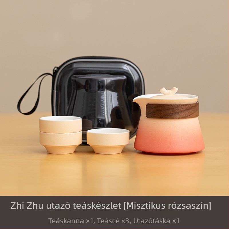 Gradient színű Gongfu teáskészlet egy teáskannával és három csészével, hordozható utazó tea készlet, vállalati ajándék