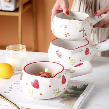 Japán stílusú, kézzel festett kerámia mini tejfőző edény, tapadásmentes, hőálló – babák ételéhez, tészta és rizses kása számára