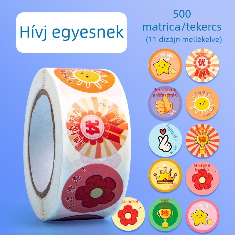 Gyerekek jutalmazó matricái, kis piros virággal – dicséret óvodában, aranyos önálló ragasztó matricák