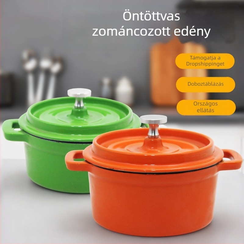 Öntöttvas zománcos edény bevonat nélküli, régi stílusú mini leveses fazék (10 cm, 1,1–2 l)