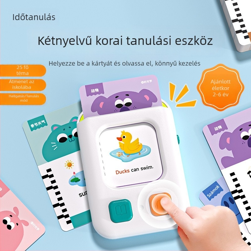 Time Optics Kézben tartható korai nevelési kártya készülék, kétnyelvű írás-olvasás fejlesztés gyerekeknek, oktató játék