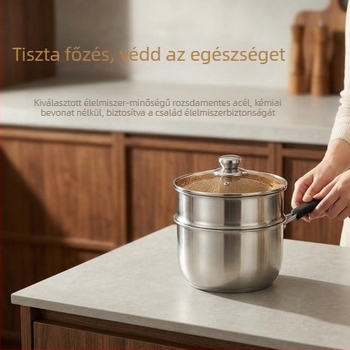 Megvastított 201-es rozsdamentes acél leveses fazék, nagy kapacitású, indukciós és gáztűzhelyhez egyaránt alkalmas, üveges fedő