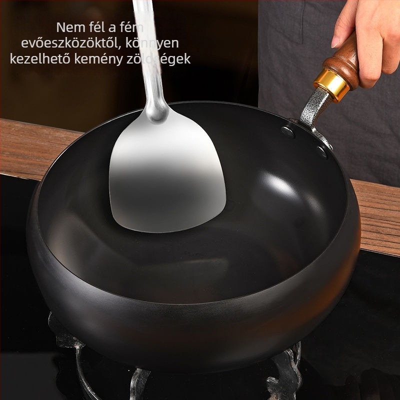 Nagy hasú vas wok a háztartási konyhához, mély, tapadásmentes, kínai hagyományos stílus