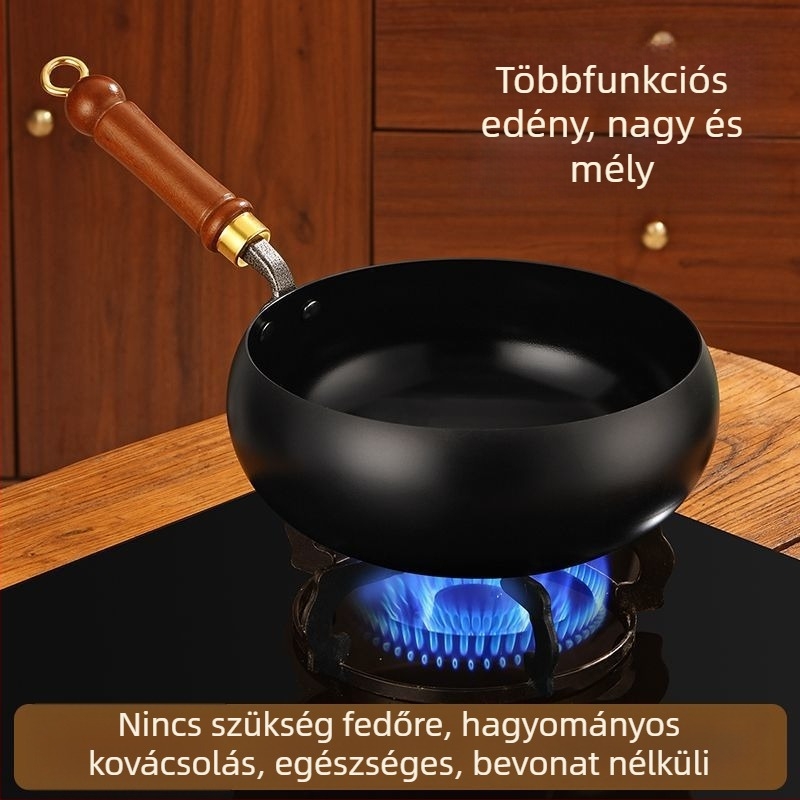 Nagy hasú vas wok a háztartási konyhához, mély, tapadásmentes, kínai hagyományos stílus