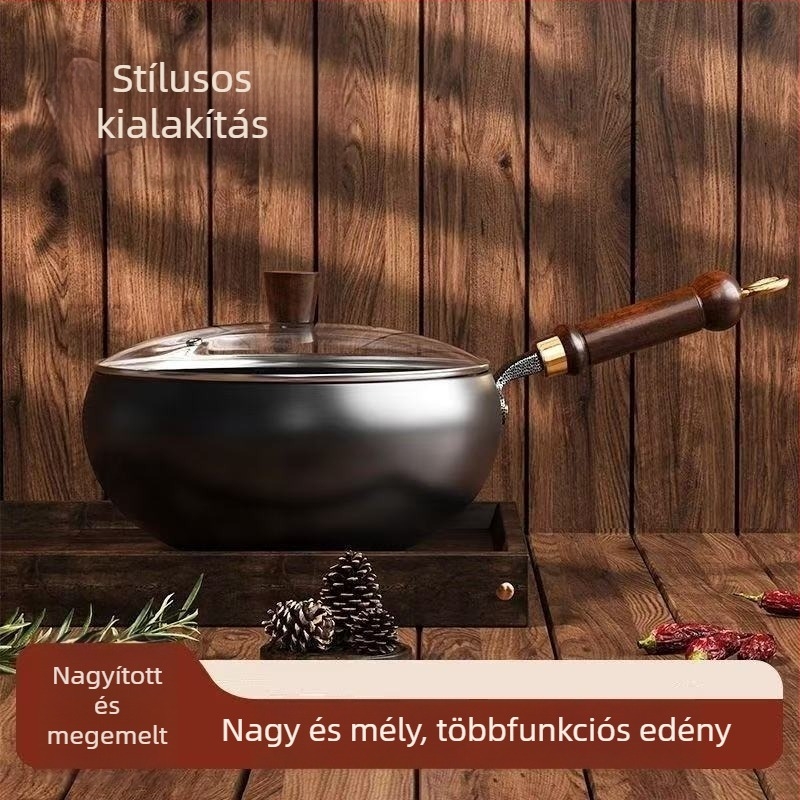 Nagy hasú vas wok a háztartási konyhához, mély, tapadásmentes, kínai hagyományos stílus