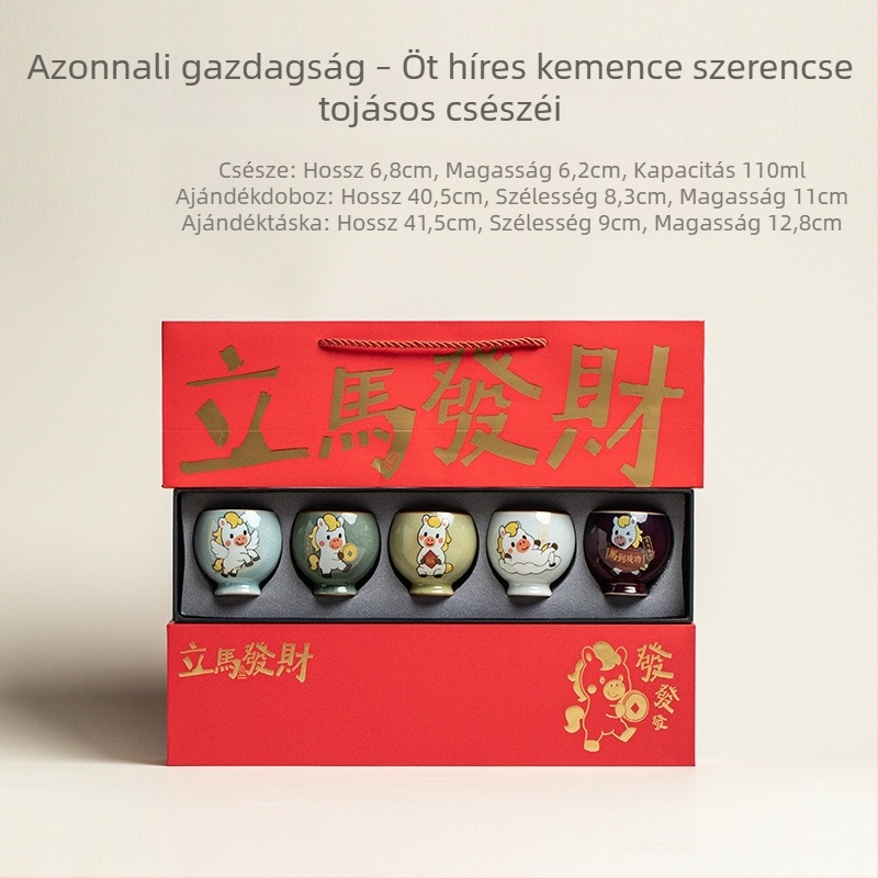Porcelán teáskészlet ajándékcsomag – öt híres kemencék, kínai stílus, személyes kóstolócsésze