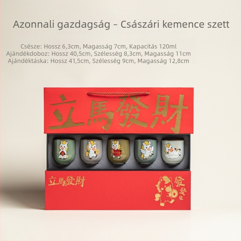Porcelán teáskészlet ajándékcsomag – öt híres kemencék, kínai stílus, személyes kóstolócsésze