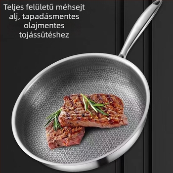 304 rozsdamentes acélból készült, kétoldalas serpenyő méhsejt-aljzattal, bevonat nélkül, tapadásmentes, otthoni használatra, 32 cm, kompatibilis gáz- és indukciós főzőfelülettel