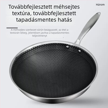 Vastagított rozsdamentes acél wok méhsejt aljzattal, tapadásmentes, indukciós sütőhöz, többfunkciós