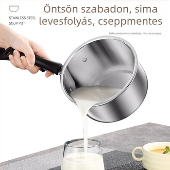 Rozsdamentes acél tejfazék, 18 cm, vastagított alj, üvegfedél, indukciós főzőlaphoz kompatibilis, kompakt tejfazék