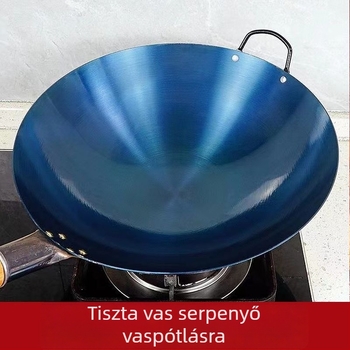 Tradicionális öntöttvas wok, kör alakú aljzattal, bevonat nélkül, háztartási és professzionális használatra