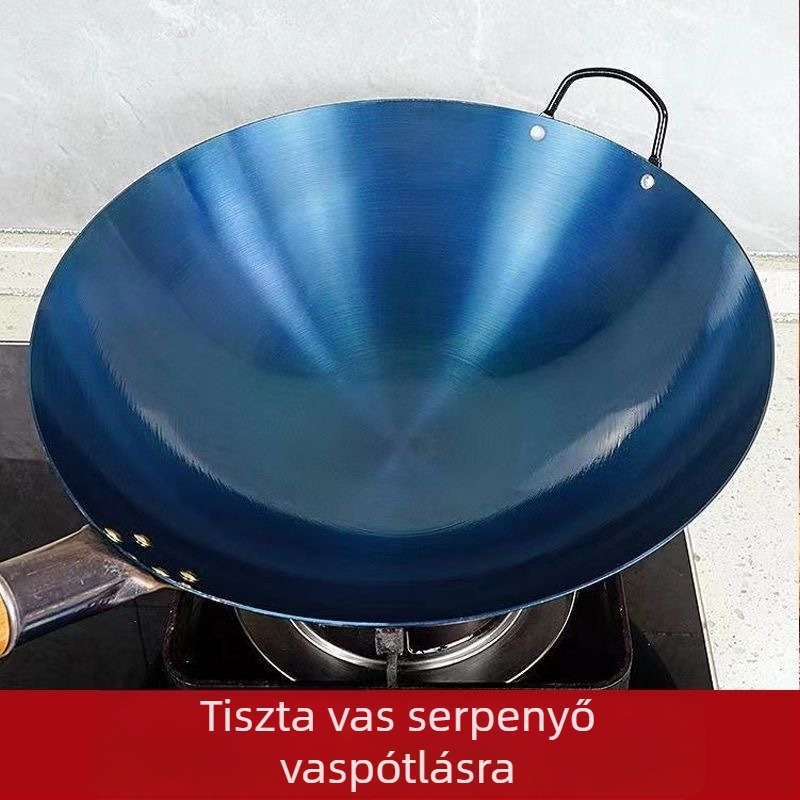 Tradicionális öntöttvas wok, kör alakú aljzattal, bevonat nélkül, háztartási és professzionális használatra