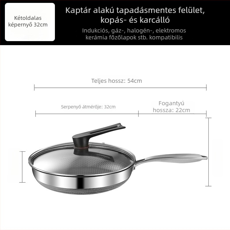 Rozsdamentes acél méhsejt mintás serpenyő, lapos aljzattal, bevonat nélküli, otthoni használatra