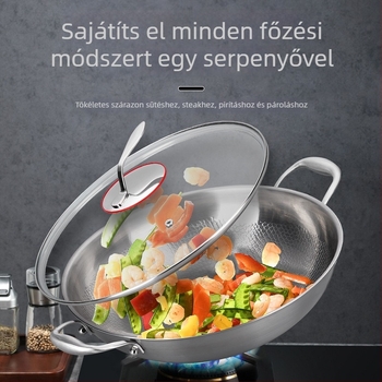 Titániumötvözetből készült wok, kalapács mintázatú felület, bevonat nélküli, 36 cm átmérőjű