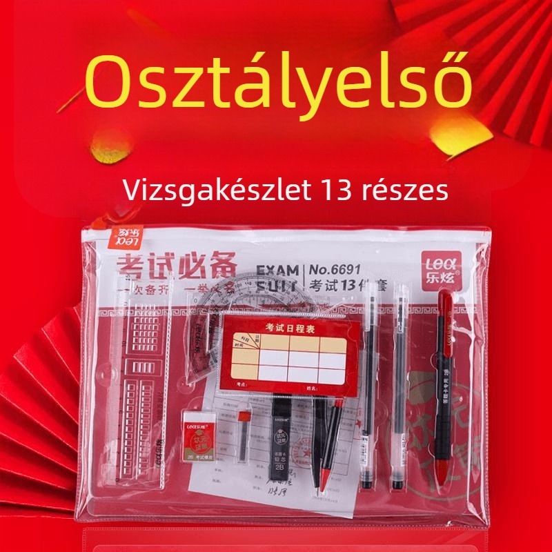 Le Xuan 13 részes vizsga készlet: válaszlap-blokk, vonalzó, körző, 2B ceruza és gél toll