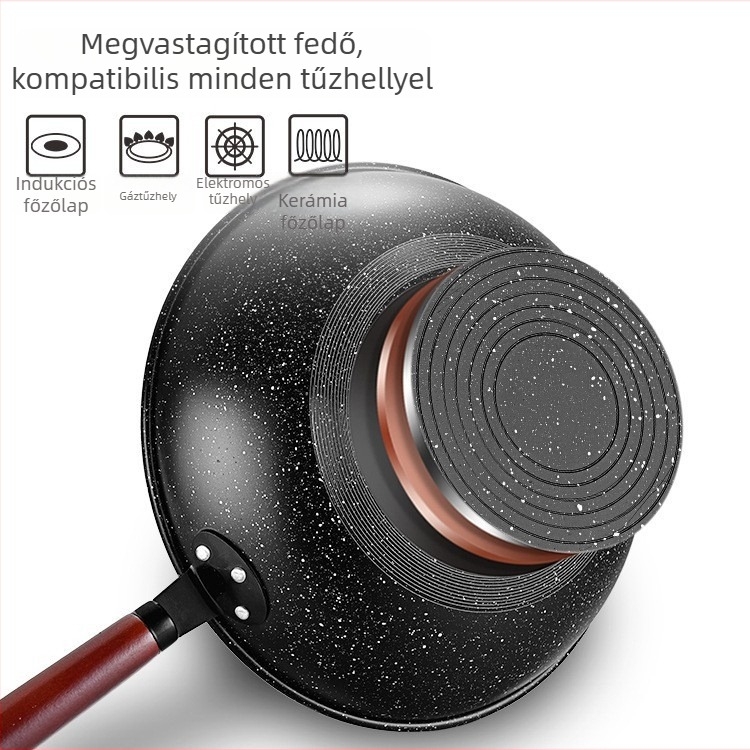 Sík aljú vas wok, fa fogantyúval, Maifan kő bevonattal, tapadásmentes, indukciós tűzhelyhez