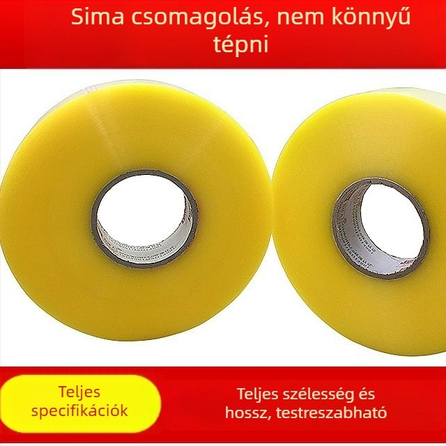 Géphez való doboz-záró szalag, szélesség 4,5–5,5 cm, hossz 1000 m, magas tapadású, átlátszó csomagoló szalag automata csomagolórendszerekhez