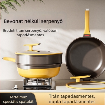Titánium mély, négyszögletes serpenyő, két színű, tapadásmentes bevonattal, olajmentes, füstmentes, háztartási lapos serpenyő, titán kő-öntvény felület