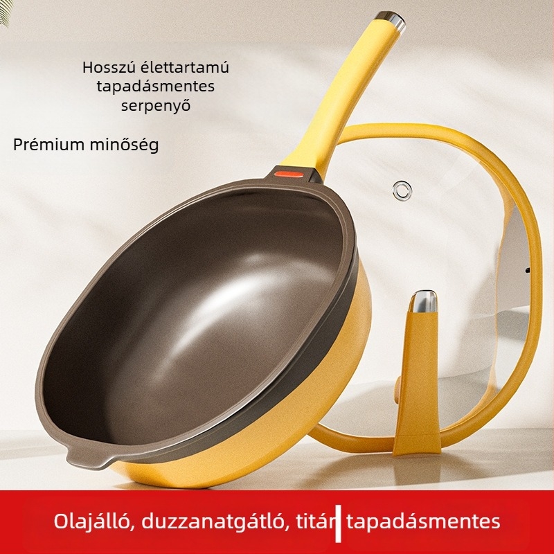 Titánium mély, négyszögletes serpenyő, két színű, tapadásmentes bevonattal, olajmentes, füstmentes, háztartási lapos serpenyő, titán kő-öntvény felület