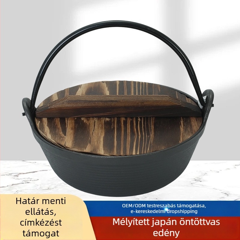 Japán stílusú vasból készült leveses fazék Sukiyaki fazék, fedő nélküli, vastag falú vasfazék, leveses fazék és hot pot készlet