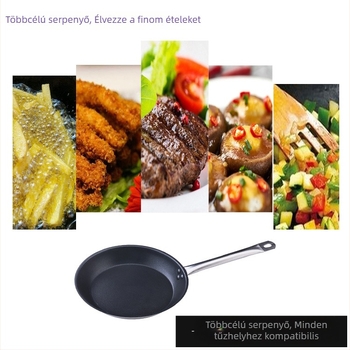 Rozsdamentes acélból készült serpenyő kettős aljjal, satírozott felülettel, sík alj, bevonat nélkül.