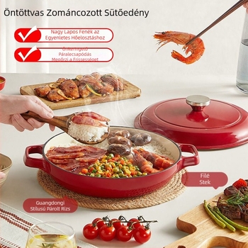 Öntöttvas zománcolt fazék braisinghez, pörköltéshez és sütéshez, sík alj, tapadásmentes, indukciós és gáztűzhely kompatibilis