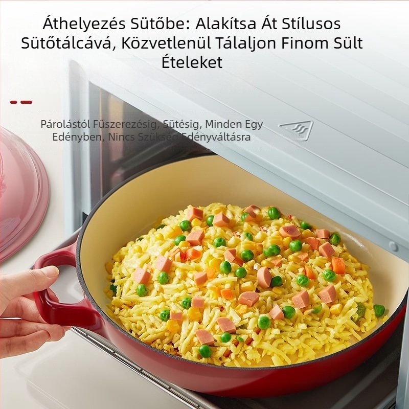 Öntöttvas zománcolt fazék braisinghez, pörköltéshez és sütéshez, sík alj, tapadásmentes, indukciós és gáztűzhely kompatibilis